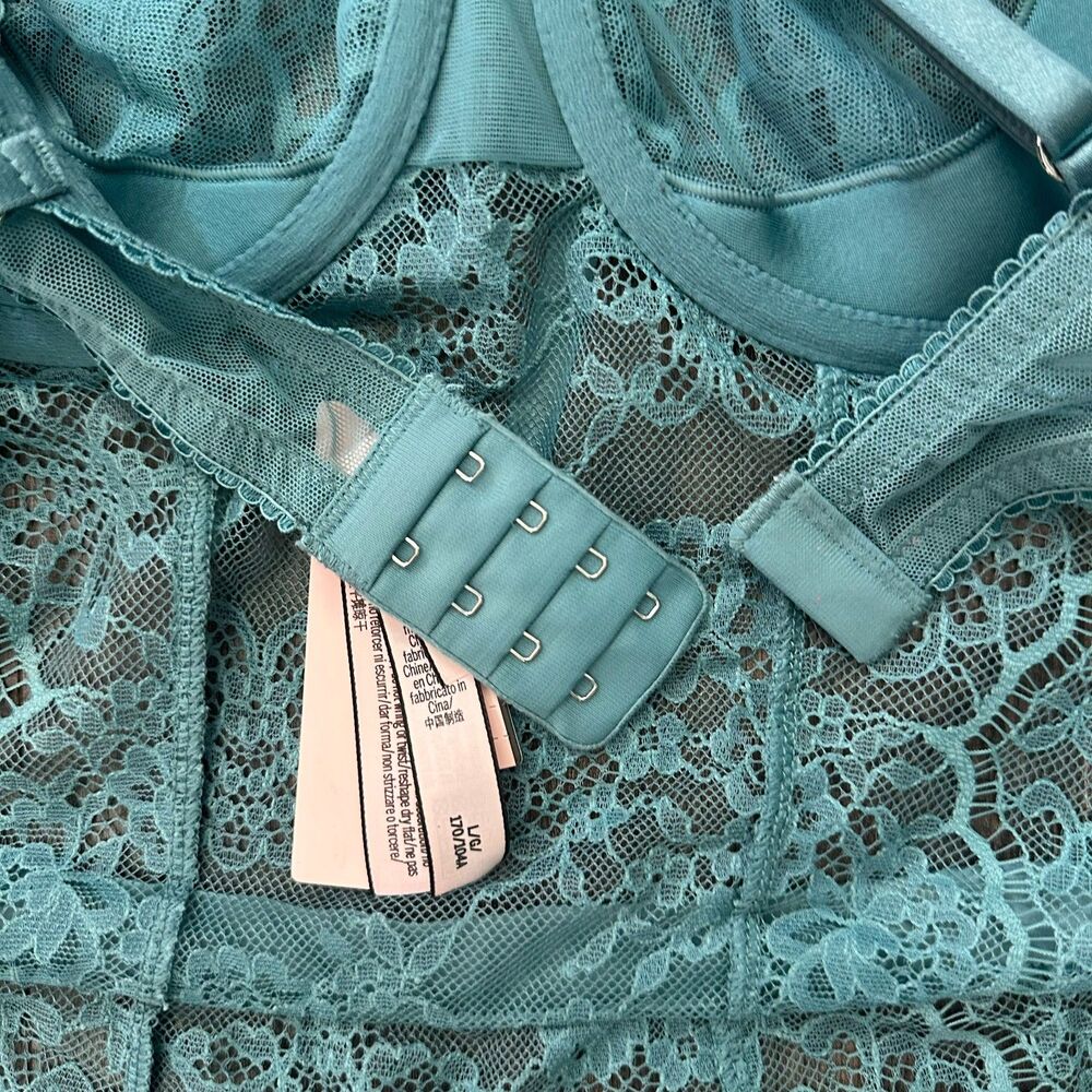 NWT Victoria's Secret Wicked Rose Lace Jade Blue Apron Lingerie Slip Size Large - Picture 11 of 14